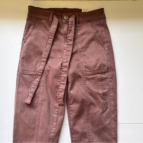 NWT American  Eagle AEO Hi Rise Jegging Super Stretch Mauve Lilac Pants Tie Sz 0 - Picture 13 of 16
